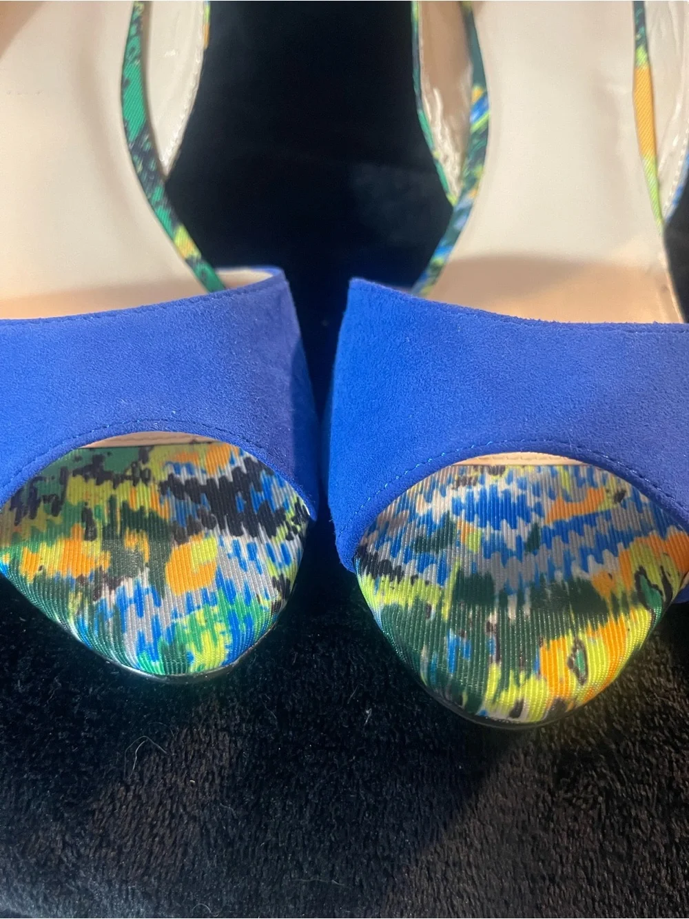 Blue Open-Toe Espadrille Heels with Multicolor Accent